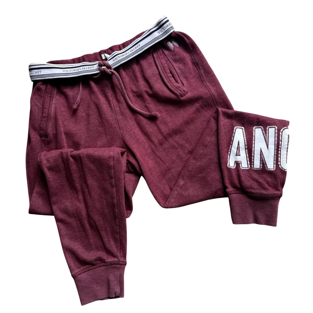 Victoria's Secret Angel Joggers Y2K Aesthetic Burgundy Logo Waistband Streetwear